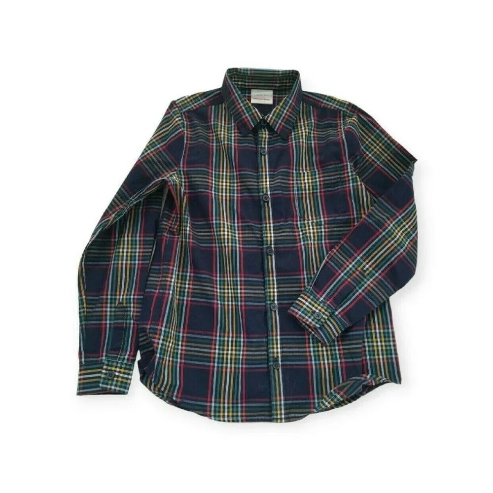 Hanna Andersson Button Down 8 Kids Navy Blue Plaid Long Sleeve